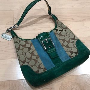 Coach Signature Suede Stripe Hobo Bag